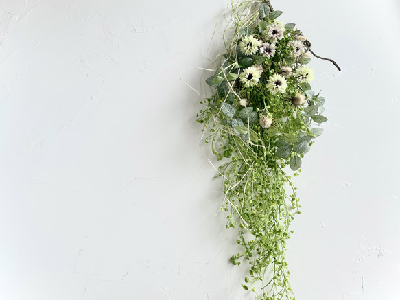 ロングスワッグ　グリーン　クリームブラウン　ナチュラル　アーティフィシャルフラワー　造花　ウォールデコ　壁飾り 8枚目の画像