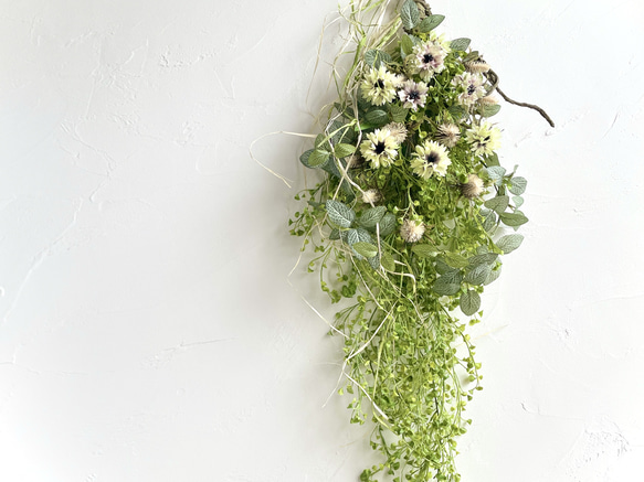 ロングスワッグ　グリーン　クリームブラウン　ナチュラル　アーティフィシャルフラワー　造花　ウォールデコ　壁飾り 7枚目の画像