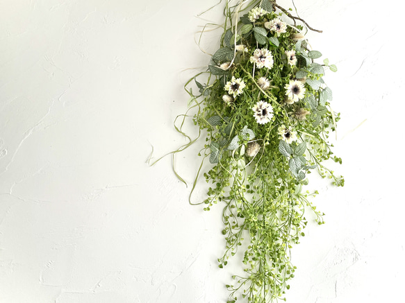 ロングスワッグ　グリーン　クリームブラウン　ナチュラル　アーティフィシャルフラワー　造花　ウォールデコ　壁飾り 14枚目の画像