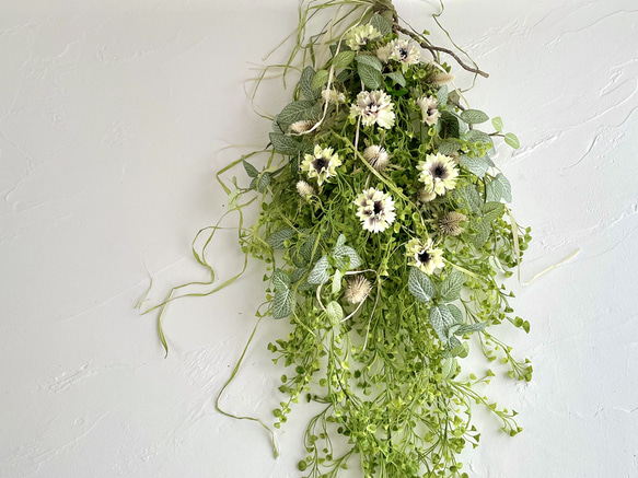 ロングスワッグ　グリーン　クリームブラウン　ナチュラル　アーティフィシャルフラワー　造花　ウォールデコ　壁飾り 4枚目の画像