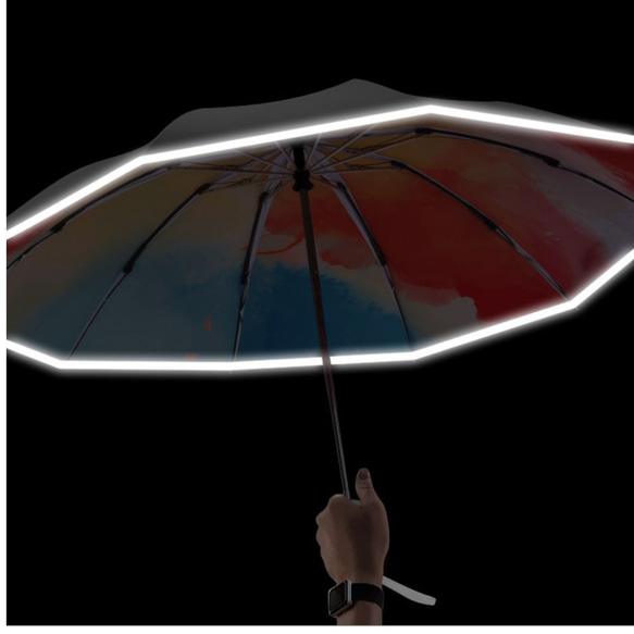 日傘 雨傘 折りたたみ傘 逆さ傘 晴雨兼用 ワンタッチ自動開閉 UVカット 夕焼け 虹 グラデーション B5 9枚目の画像