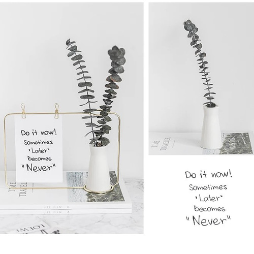 【未使用美品】NOTA SHOPオリジナル花瓶⭐︎スタンド付き 丸葉ユーカリゴールド3輪】set花瓶付きゴールドワイヤーフォトスタンド