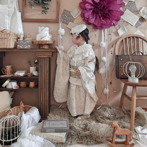 レトロフラワートーク帽】帽子 ハット キッズ 七五三 ヘアクリップ