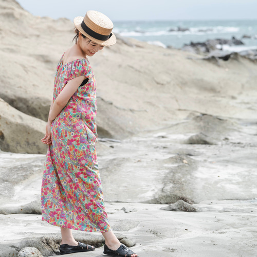 リバティ】ギャザー裏付きリラックスロングワンピ(ciara キアラ/ピンク