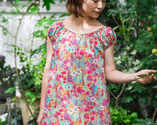 リバティ】ギャザー裏付きリラックスロングワンピ(ciara キアラ/ピンク