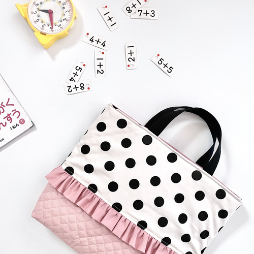 ⚫︎ドット フリル⚫︎ レッスンバッグ 通園バッグ くすみカラー