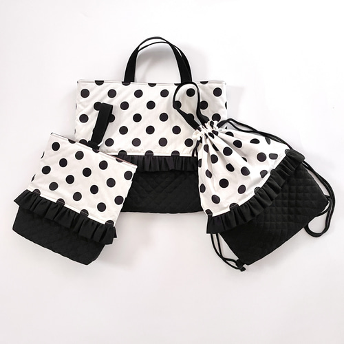 ⚫︎ドット フリル⚫︎ レッスンバッグ 通園バッグ くすみカラー