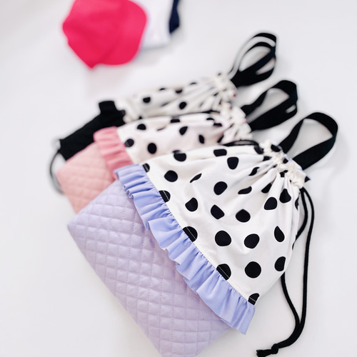 ⚫︎ドット フリル⚫︎ 体操服入れ お着替え袋 巾着