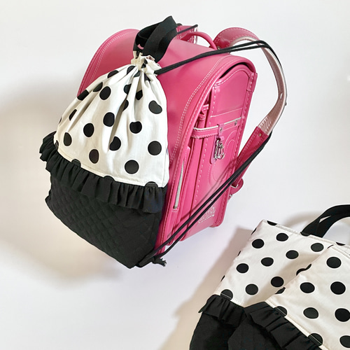 ■SOLD■ 体操服入れ お着替え袋 巾着 ハンドメイド ドット フリル □SOLD□ 体操服入れ お着替え袋 巾着 ハンドメイド ドット フリル