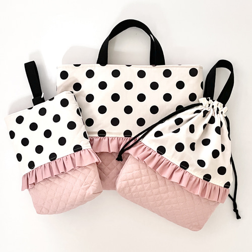 ■SOLD■ 体操服入れ お着替え袋 巾着 ハンドメイド ドット フリル □SOLD□ 体操服入れ お着替え袋 巾着 ハンドメイド ドット