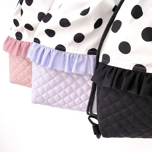 ■SOLD■ 体操服入れ お着替え袋 巾着 ハンドメイド ドット フリル ⚫︎ドット フリル⚫︎ 体操服入れ お着替え袋 巾着