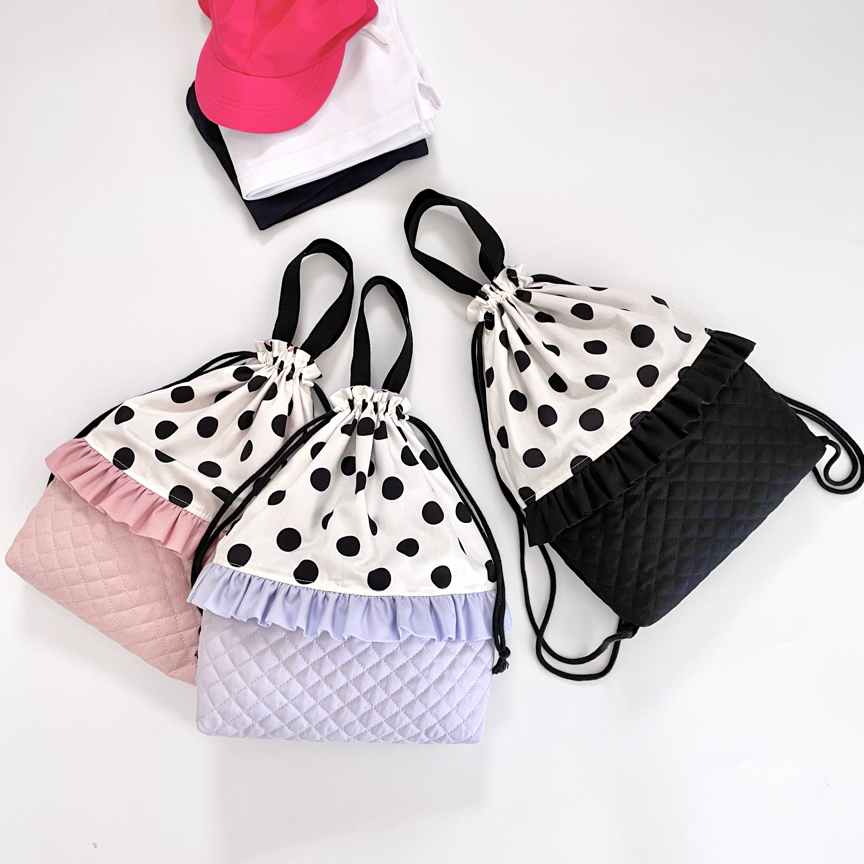 フリル ハンドメイド ドット 巾着 体操服入れ お着替え袋 ■SOLD■