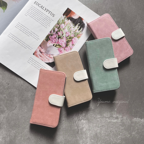 スウェード調/バイカラー/iPhone8/iPhone SE2/iPhone 12/Android/手帳型 1枚目の画像