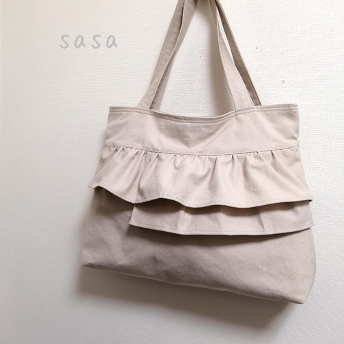 キナリ】大人フリルトート キャンバス生地 トートバッグ SACONA