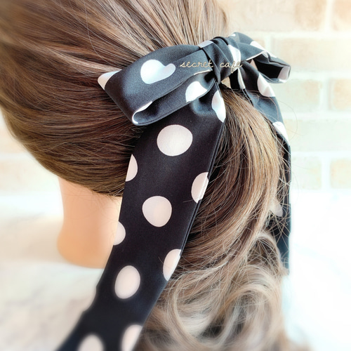 大きめドットとビッグシルエットが可愛い♡スカーフリボンポニーフック  
