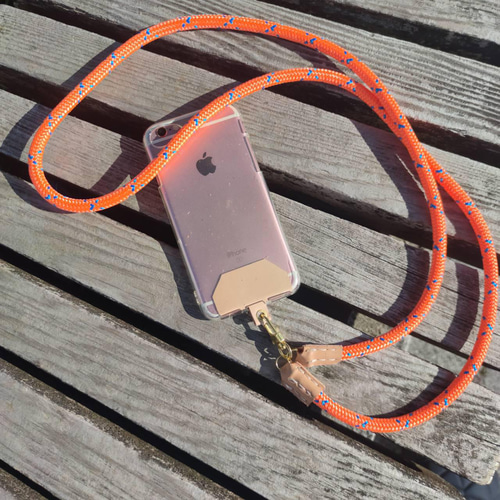 極太 本革ヌメ革xクライミングロープのスマホストラップ ショルダー