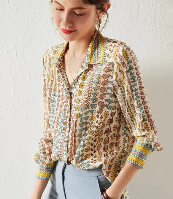 美品 ULLA JOHNSON シルク100% 花柄 ジョーゼットブラウス 4 ウラ ジョンソン（ULLA JOHNSON）2024春夏コレクション