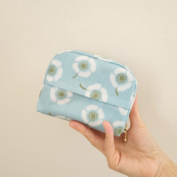 くすみミントアネモネのコロンとマチ付き小さめティッシュポーチ  