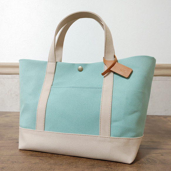 帆布トートバッグ M ミントグリーン×ピンクベージュ トート