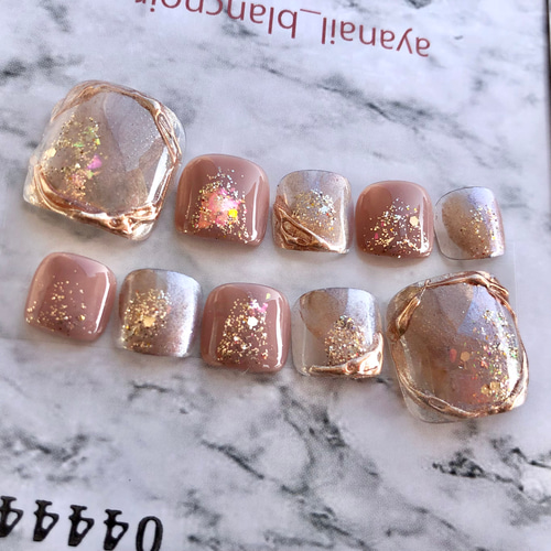 フット】グレージュフラワー フットネイルチップ