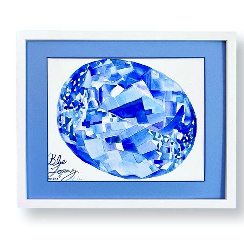 宝石の絵 ブルートパーズ 宝石 水彩画 原画 宝石アート インテリア