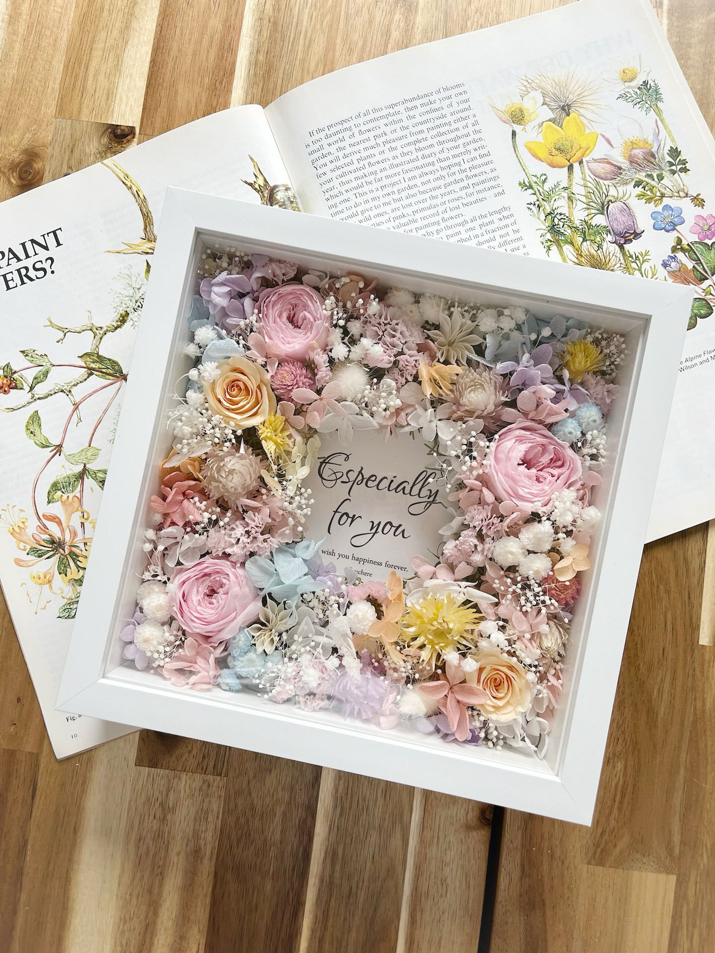 【送料無料】枯れない本物のお花｜プレミアムフォトフレーム＊カラフルパステル