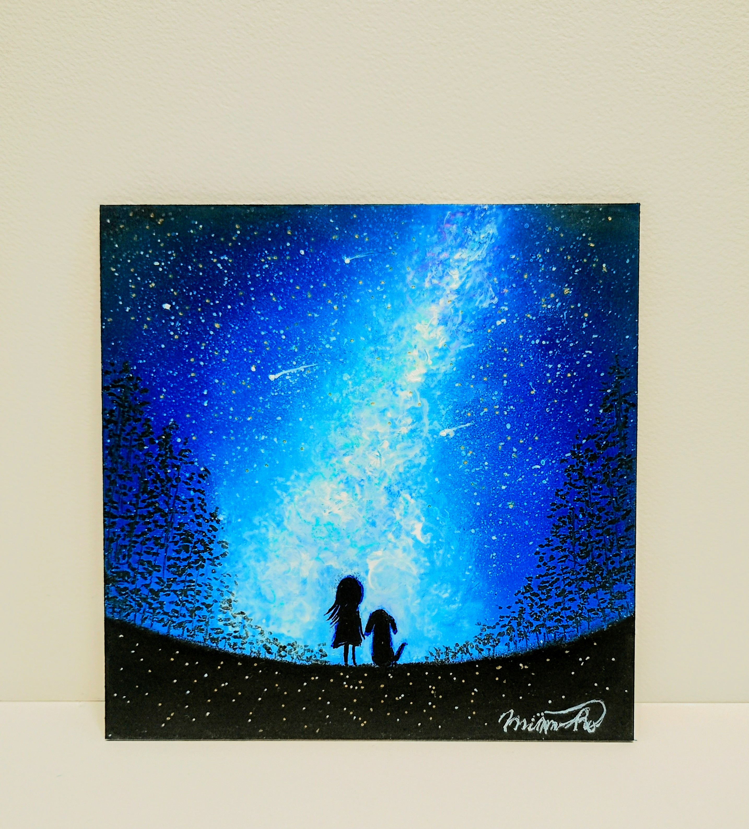 『銀河鉄道の夜を駆ける』水彩色鉛筆&パステル画 ★原画1点物 宮沢賢治『銀河鉄道の夜』をイメージして。 ポストカードサイズ