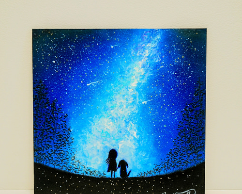 夜空 宇宙銀河と繋がる 【原画】オイルパステルアート 絵画