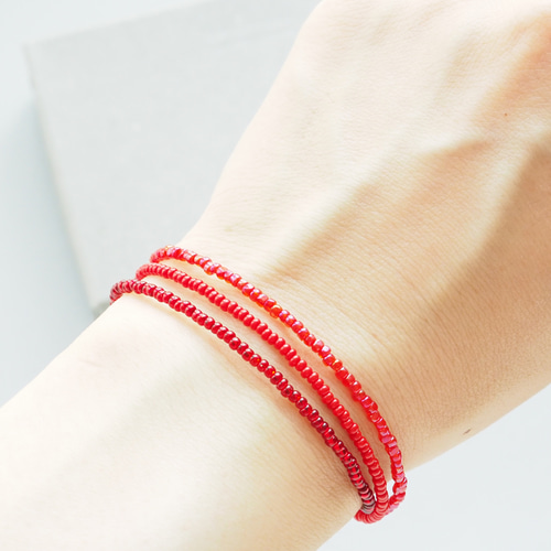 2way】トリプルレッド 3連ビーズネックレス 長さが選べる ロング