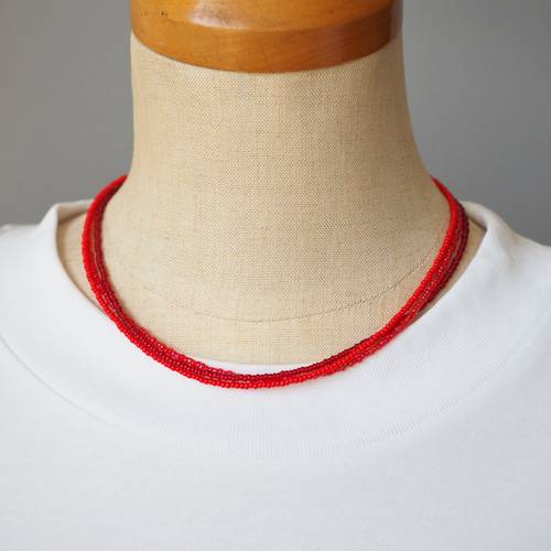 2way】トリプルレッド 3連ビーズネックレス 長さが選べる ロング