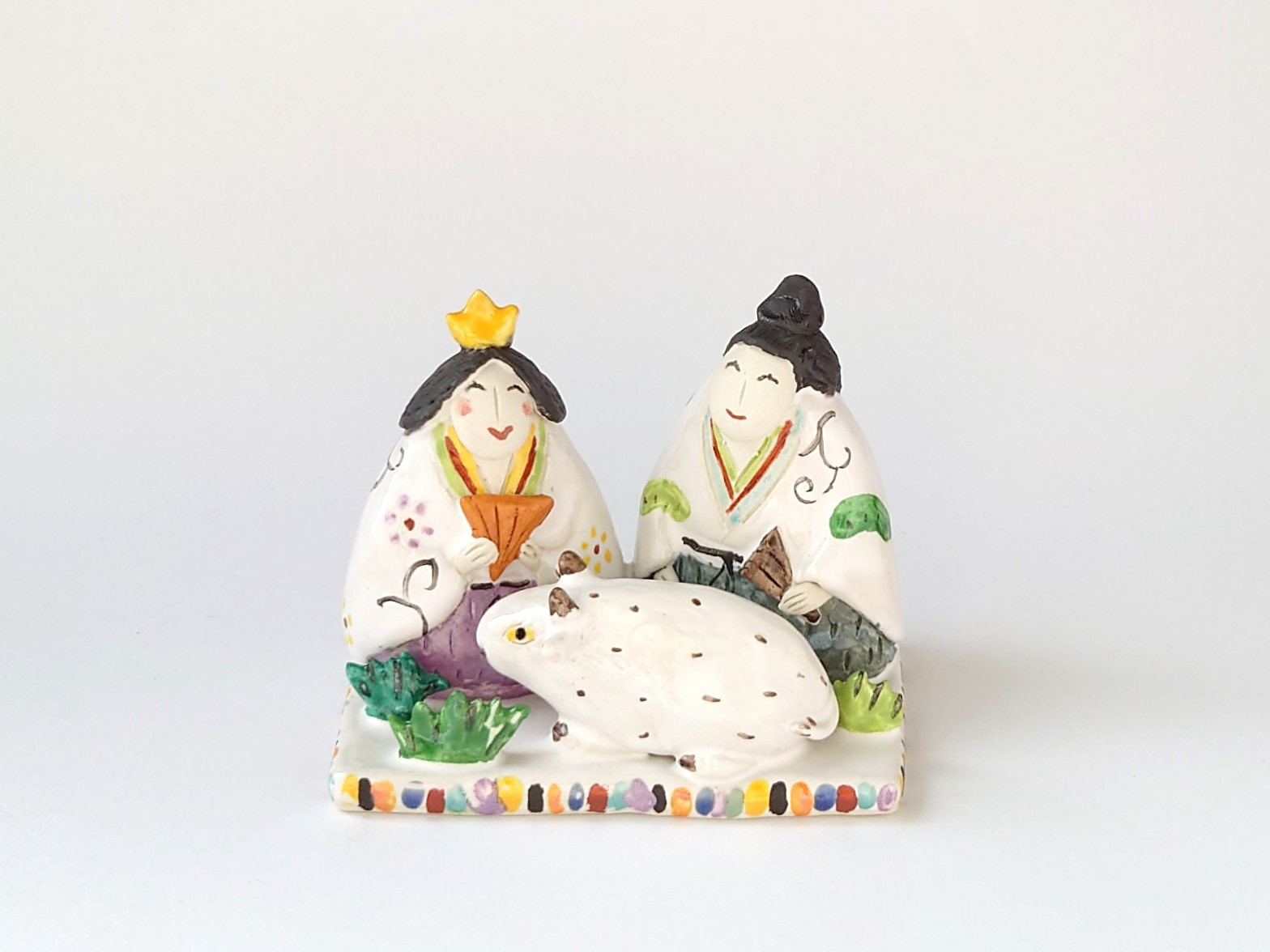 干支とお雛様のコラボです♪　　ミニ干支(サル）お雛様　置物　陶器