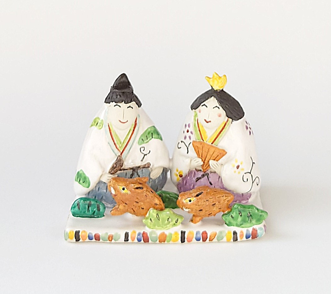 干支とお雛様のコラボです♪　　ミニ干支(サル）お雛様　置物　陶器