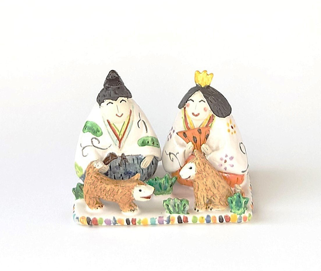 干支とお雛様のコラボです♪　　ミニ干支(サル）お雛様　置物　陶器