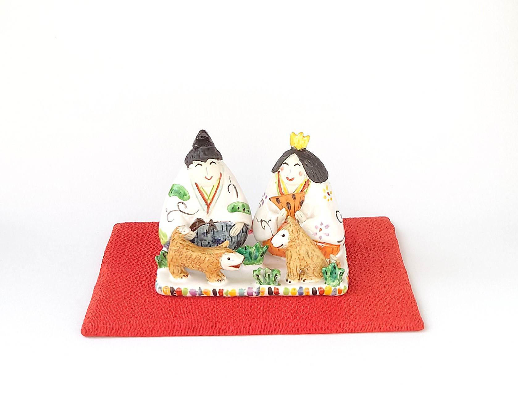 干支とお雛様のコラボです♪　　ミニ干支(イヌ）お雛様　置物　陶器