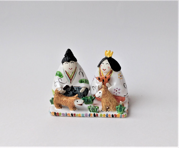 干支とお雛様のコラボです♪　　ミニ干支(イノシシ）お雛様  置物　陶器 15枚目の画像