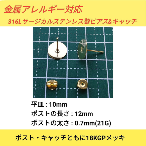 (10個　5ペア)　316L サージカルステンレス　平皿10mm　ゴールド　ピアス 2枚目の画像