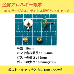 (20個10ペア)　316L サージカルステンレス　平皿10mm　カン付き　ゴールド　ピアス 2枚目の画像