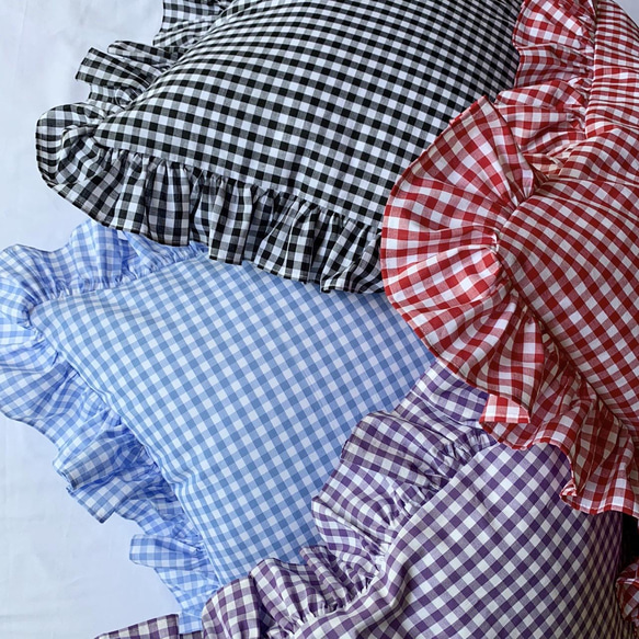 GINGHAM FRILL CUSHION COVER ( 14COLORS ) 4枚目の画像