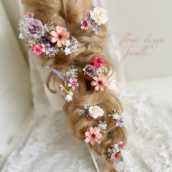 花かんむり・オーダーメイド（パステルピンク）ヘッドドレス　ハンドメイド 花かんむり(ピンク) ヘッドドレス（ウェディング） ortensia