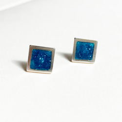 純銀方形珐瑯耳環-雪花藍-一對 第2張的照片