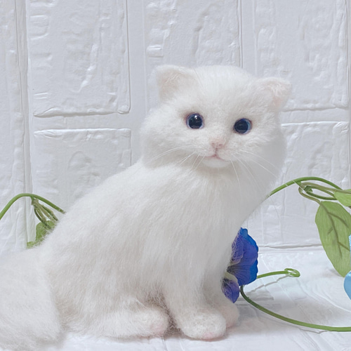 猫 羊毛フェルト猫 白猫 リアル猫 羊毛フェルト pon pon 通販