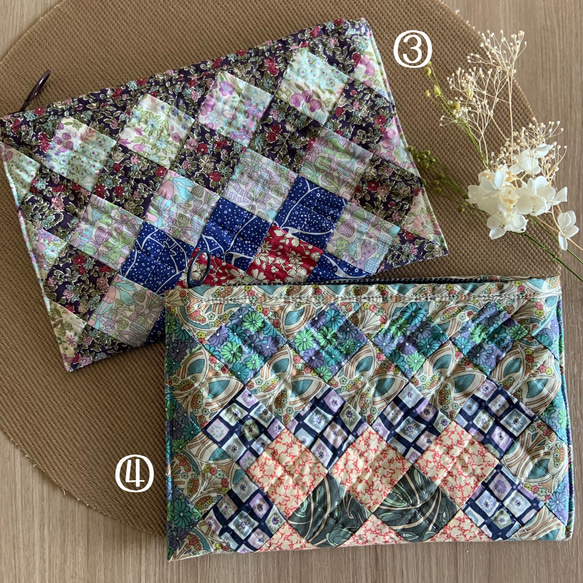 新色追加ஐ贈り物にも♡パッチワークキルトポーチ【Hyakumanen Bag】スクエアステッチ 6枚目の画像