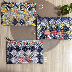 新色追加ஐ贈り物にも♡パッチワークキルトポーチ【Hyakumanen Bag】スクエアステッチ 3枚目の画像