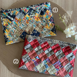 新色追加ஐ贈り物にも♡パッチワークキルトポーチ【Hyakumanen Bag】スクエアステッチ 5枚目の画像