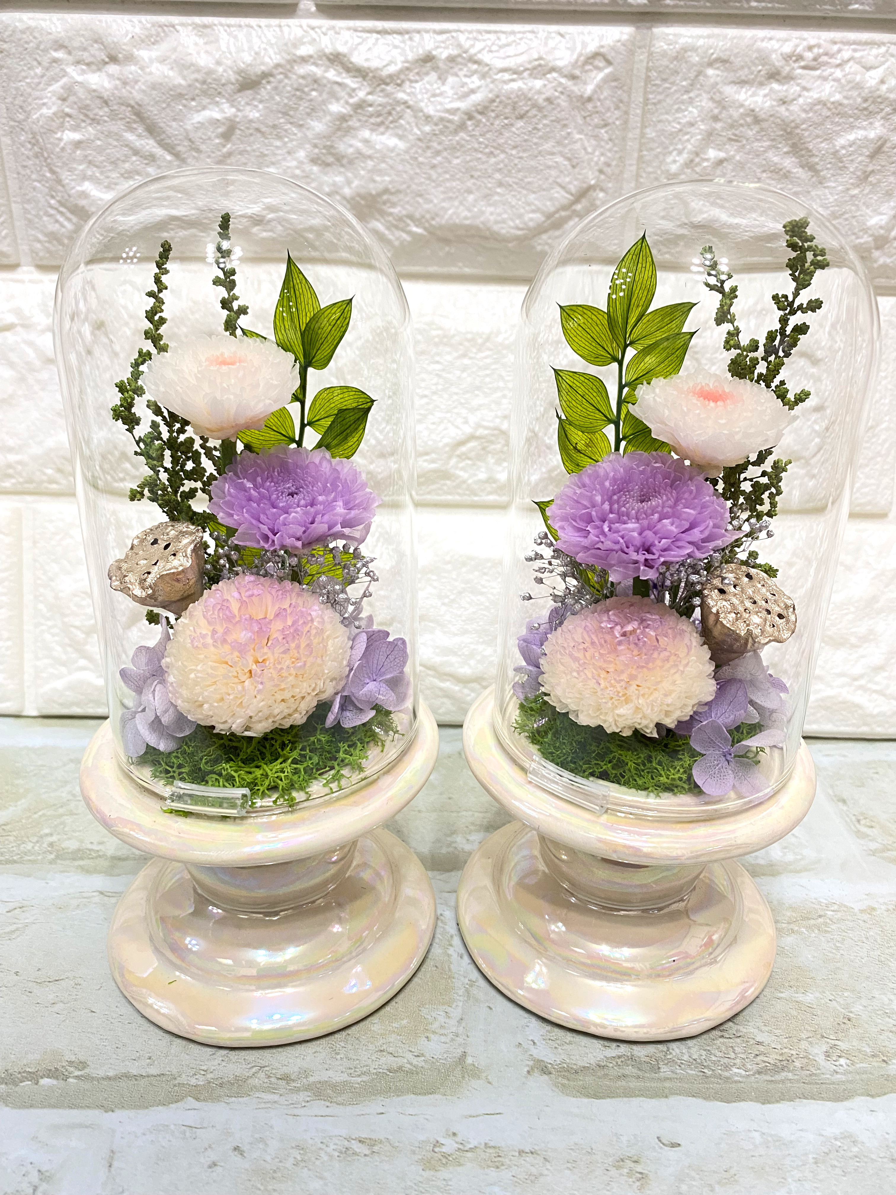プリザーブドフラワー❀お供え花・仏花・ガラスドーム入り・1対