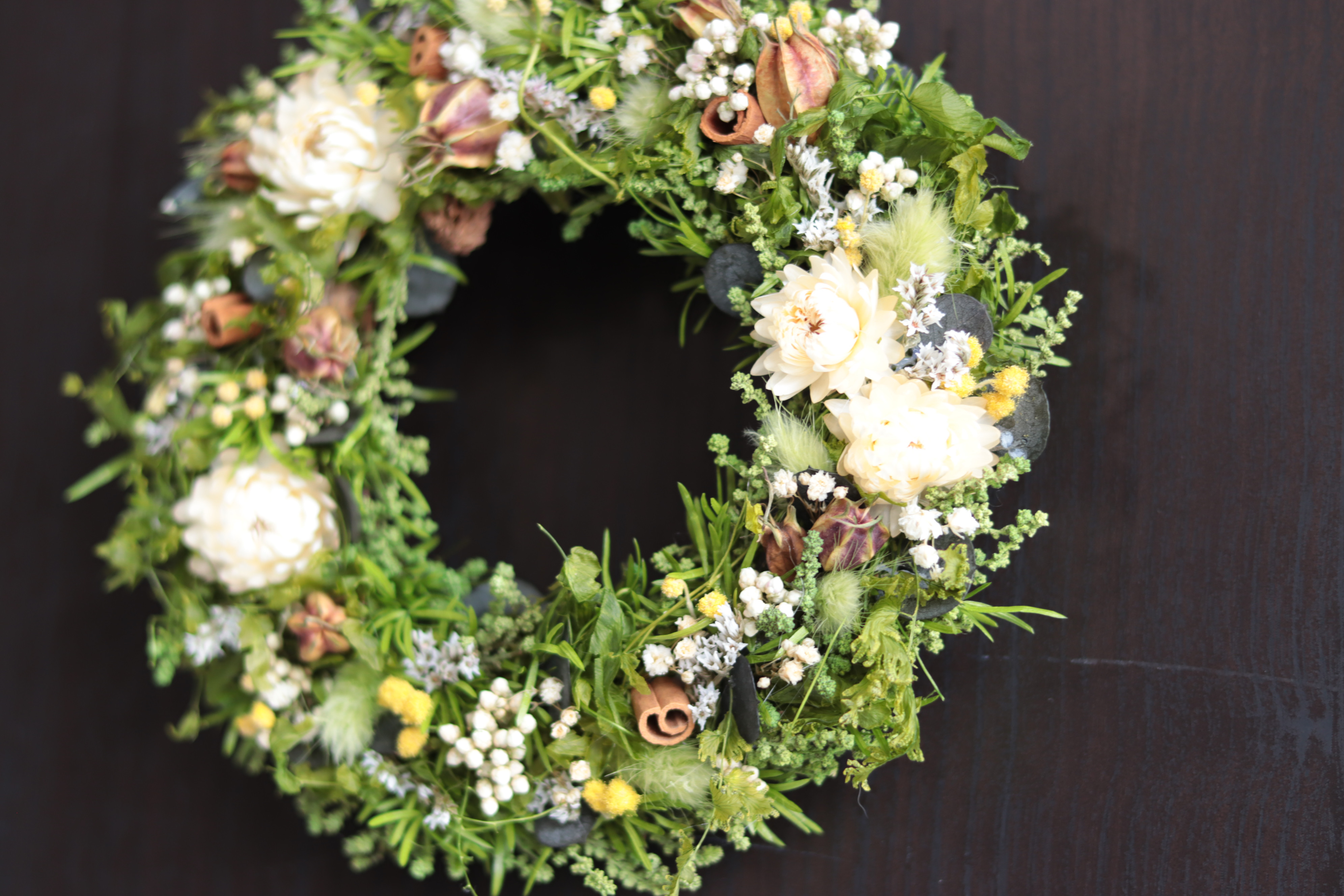 【受注製作】グリーンと野花のリース＊プリザーブドフラワー&ドライフラワー＊贈り物ギフトにも◎