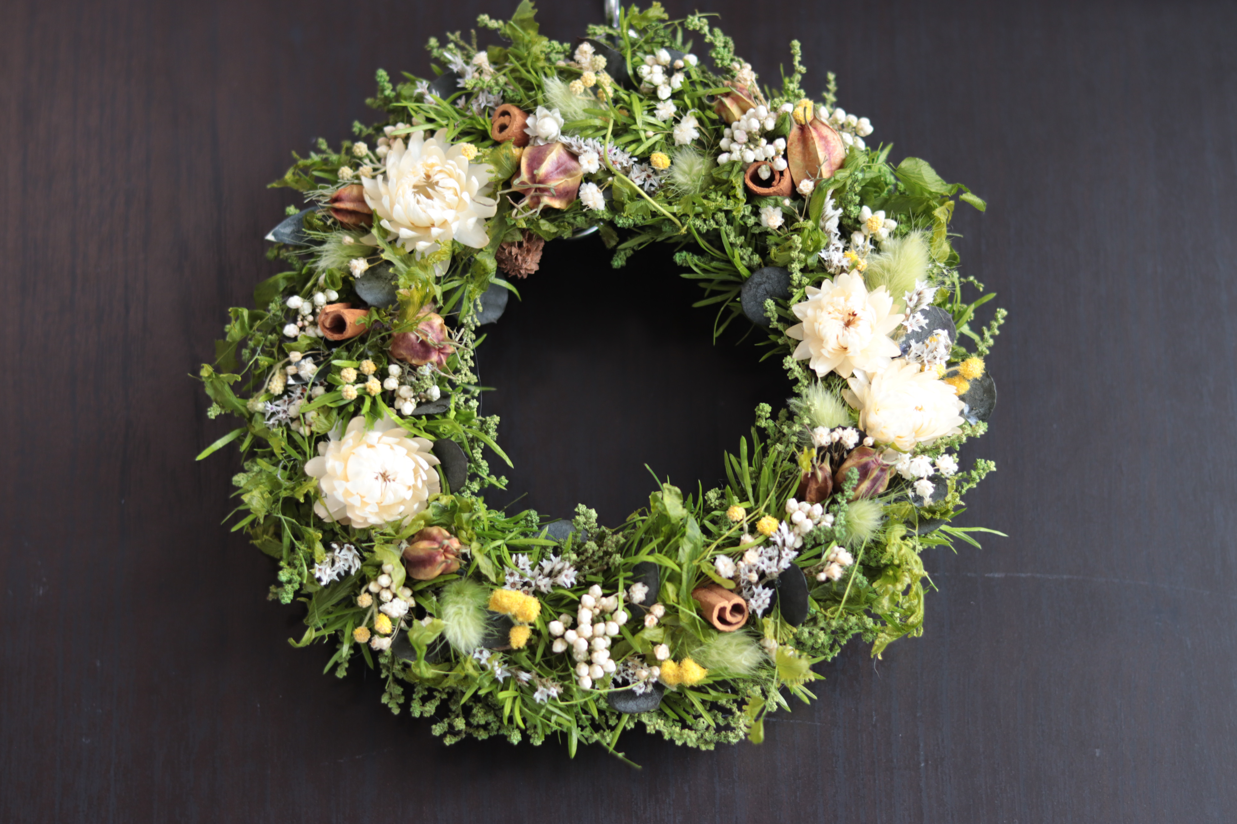 【受注製作】グリーンと野花のリース＊プリザーブドフラワー&ドライフラワー＊贈り物ギフトにも◎