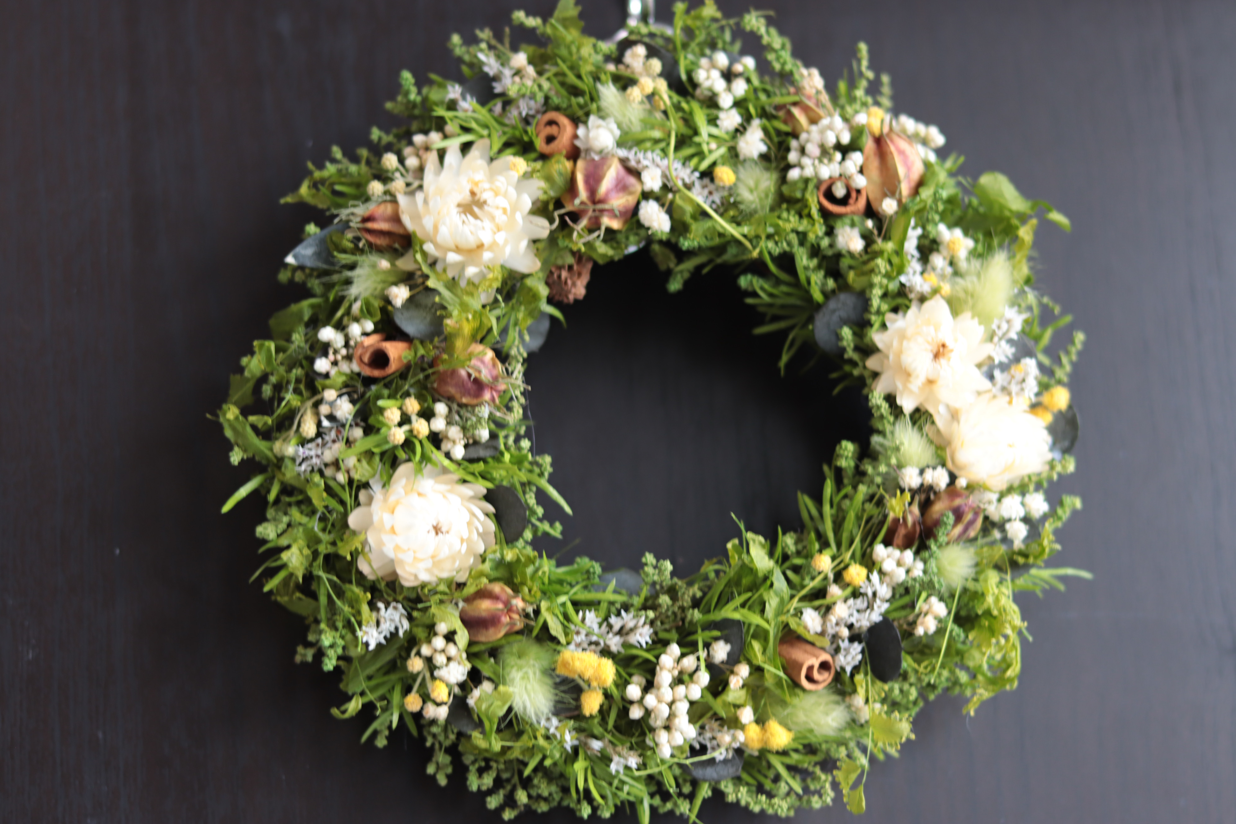 【受注製作】グリーンと野花のリース＊プリザーブドフラワー&ドライフラワー＊贈り物ギフトにも◎