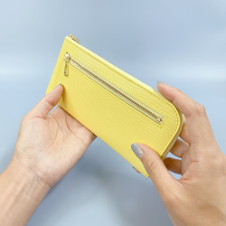 薄くて軽くて大容量な長財布 14ZipWallet リザードイエロー Squeeze 日本製 4枚目の画像