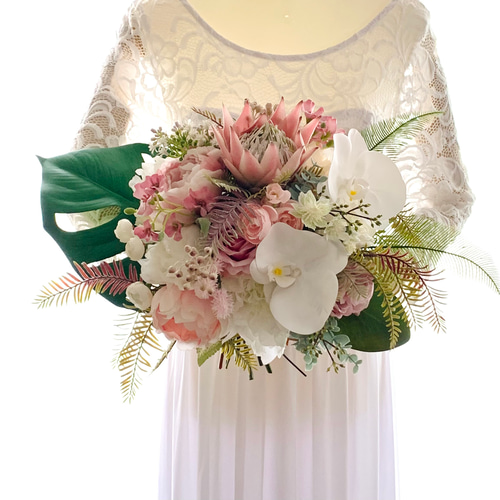 プロテア　胡蝶蘭　リゾート　ブーケ プロテアブーケ ウェディングブーケ 南国風ブーケ リゾート